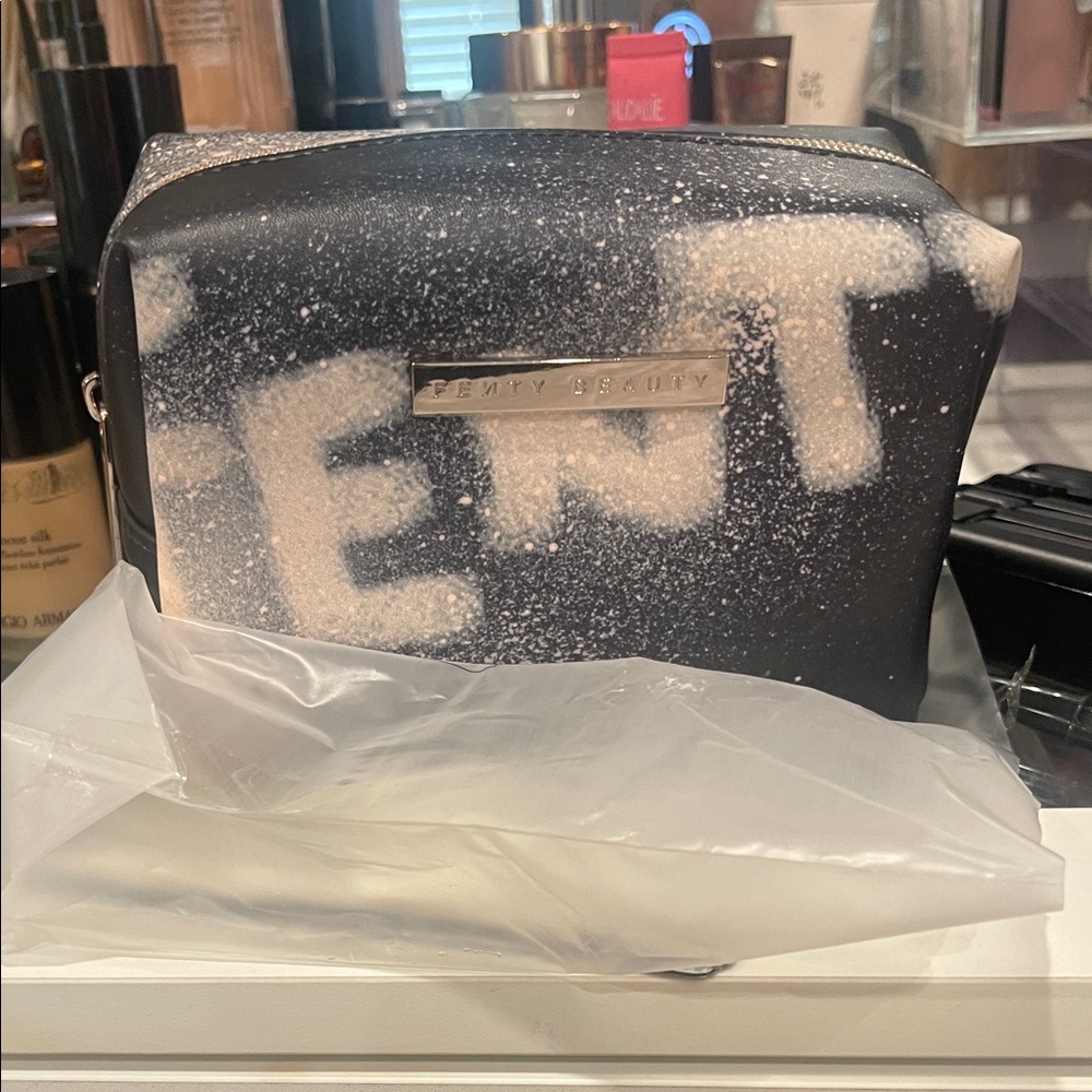 Fenty Beauty Black Cosmetic Pouch with White Spray-Effect Logo